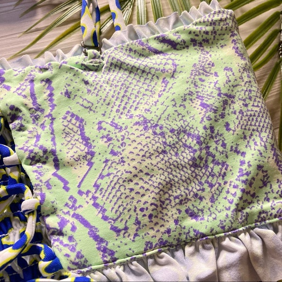 RARE Maaji 💙 4-Way Ruched Lace-Up Bandeau Top 👙💛🏖 - Picture 7 of 11